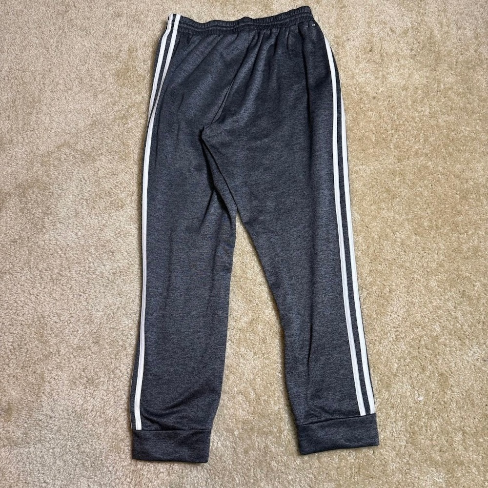 Adidas Jogger Pants Men's M Gray Heather 3 Stripe Athletic Sweatpants - Picture 2 of 8